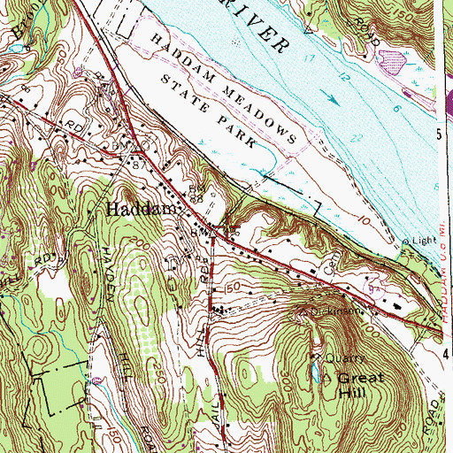 Topographic Map of Haddam, CT