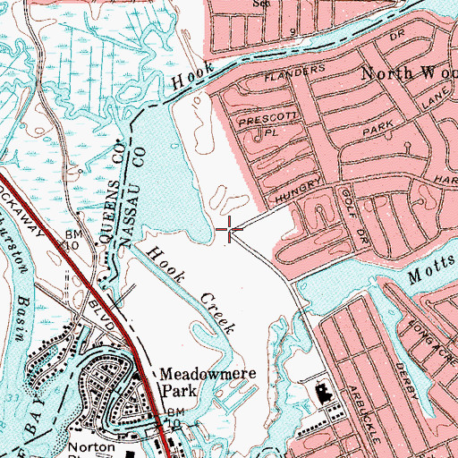 Topographic Map of North Woodmere Park, NY