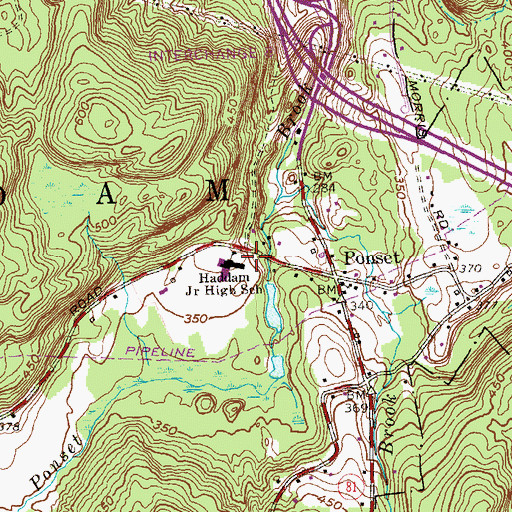 Topographic Map of Haddam-Killingworth Middle-High School, CT