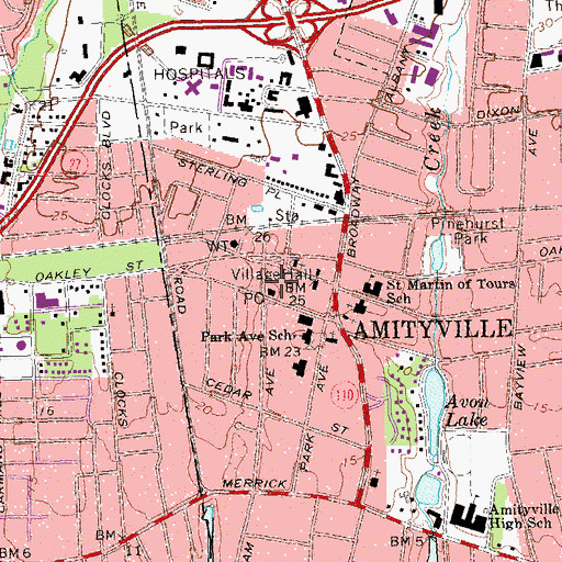Topographic Map of Amityville Post Office, NY