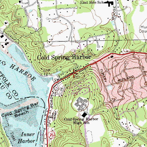 Topographic Map of Cold Spring Harbor Post Office, NY