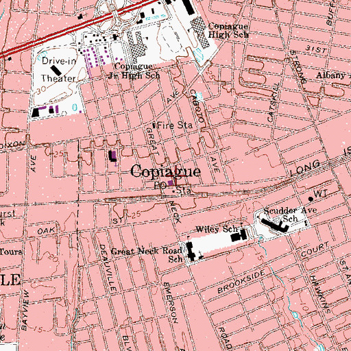 Topographic Map of Copiague Post Office, NY