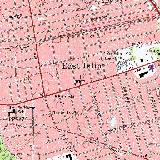Topographic Map of East Islip Post Office, NY
