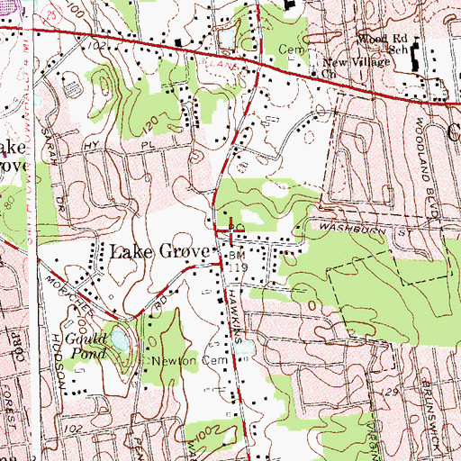 Topographic Map of Lake Grove Post Office, NY