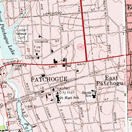 Topographic Map of Patchogue Post Office, NY