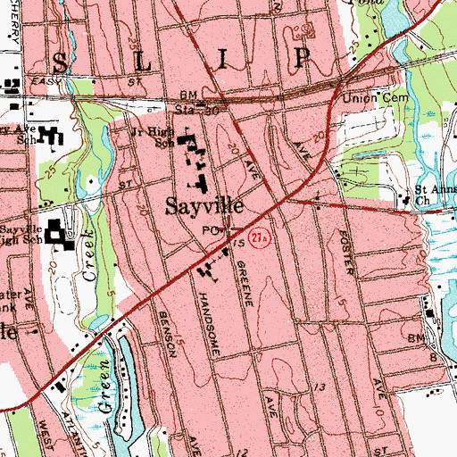 Topographic Map of Sayville Post Office, NY