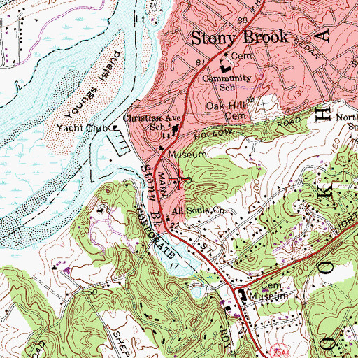 Topographic Map of Stony Brook Post Office, NY