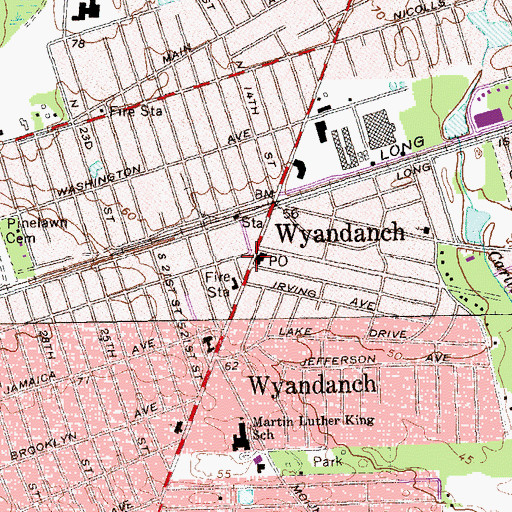Topographic Map of Wyandanch Post Office, NY