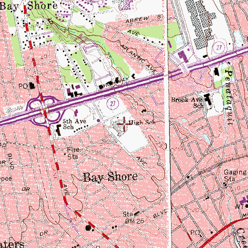 Topographic Map of Bay Shore Senior High School, NY