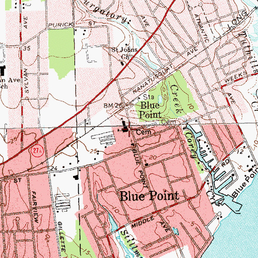 Topographic Map of Blue Point Elementary School, NY