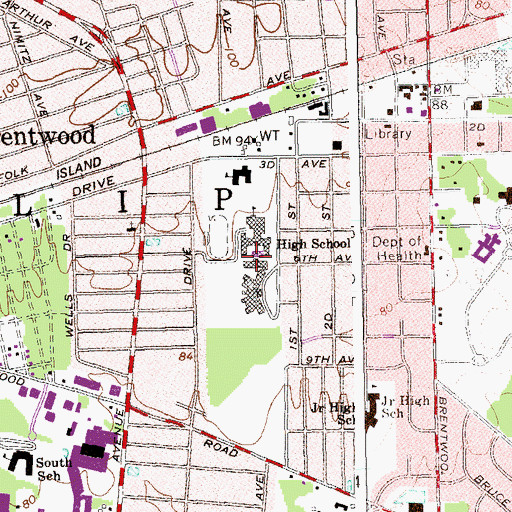 Topographic Map of Brentwood High School, NY