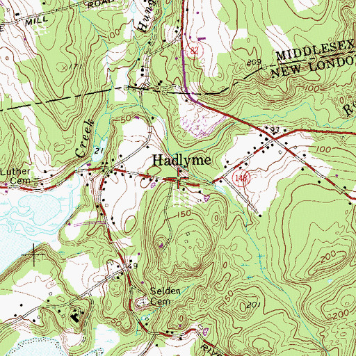 Topographic Map of Hadlyme, CT