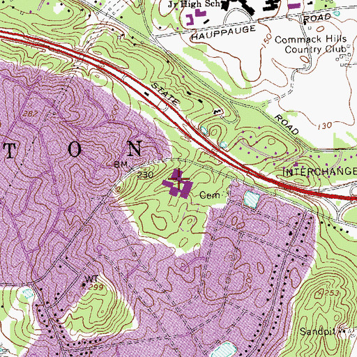 Topographic Map of Commack Middle School, NY