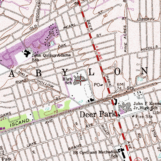 Topographic Map of Deer Park High School, NY
