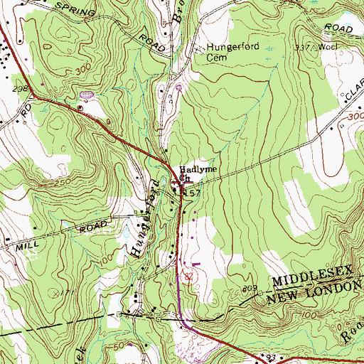 Topographic Map of Hadlyme Church, CT