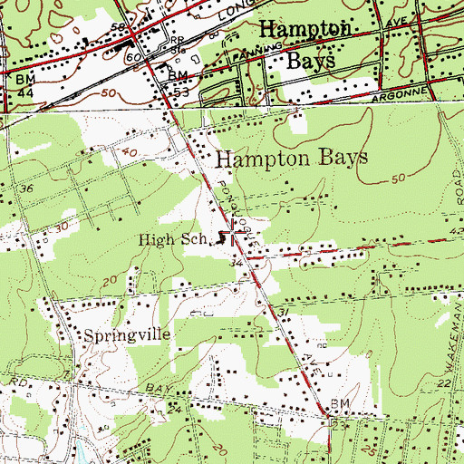 Topographic Map of Hampton Bays Elementary School, NY