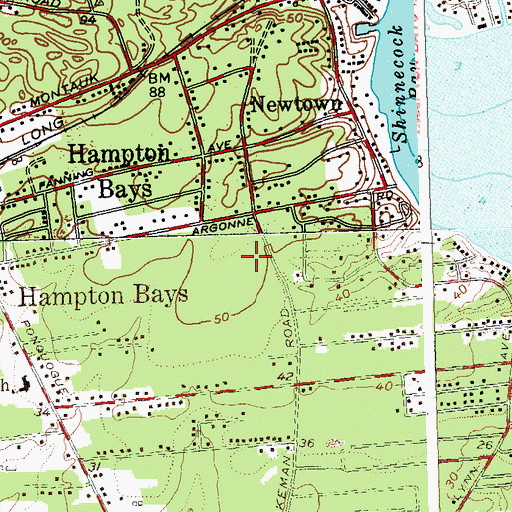 Topographic Map of Hampton Bays Secondary School, NY