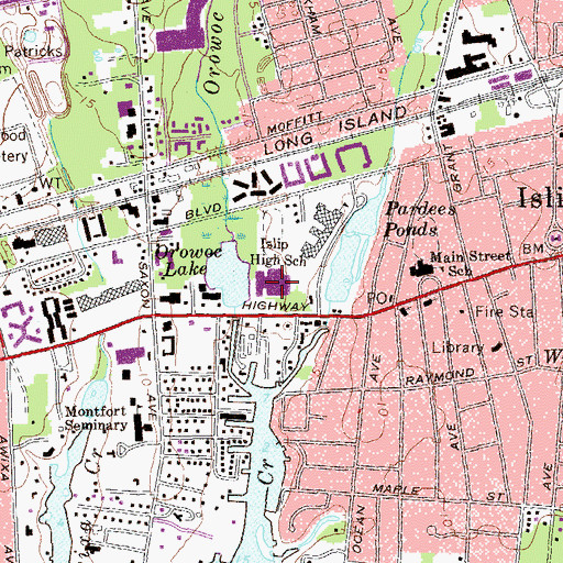 Topographic Map of Islip Middle School, NY