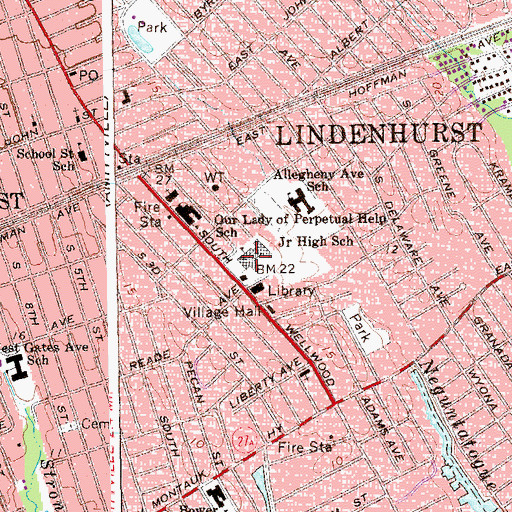Topographic Map of Lindenhurst Middle School, NY