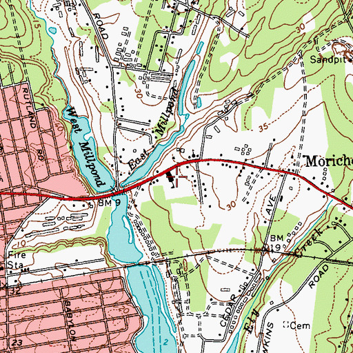 Topographic Map of Moriches Elementary School, NY
