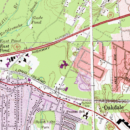 Topographic Map of Oakdale - Bohemia Junior High School, NY