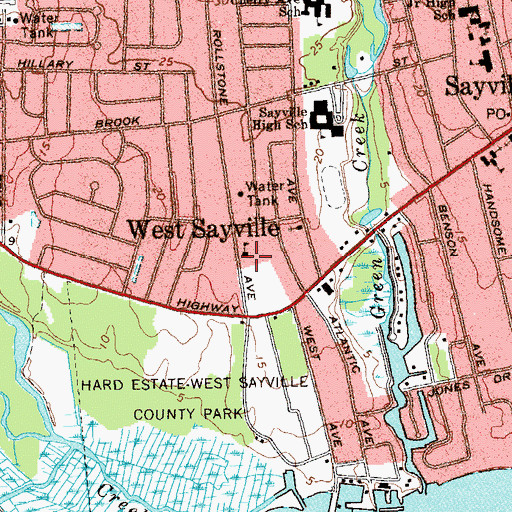 Topographic Map of West Sayville Christian School, NY