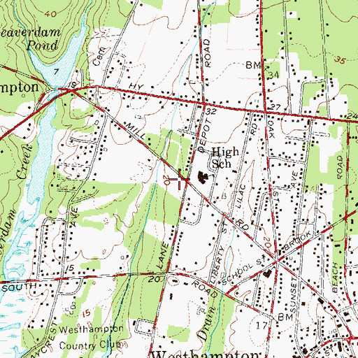 Topographic Map of Westhampton Beach Elementary School, NY