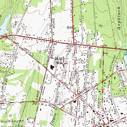 Topographic Map of Westhampton Beach Senior High School, NY