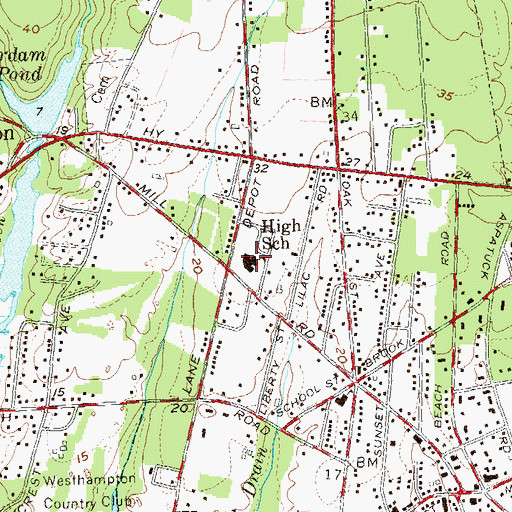 Topographic Map of Westhampton Middle School, NY