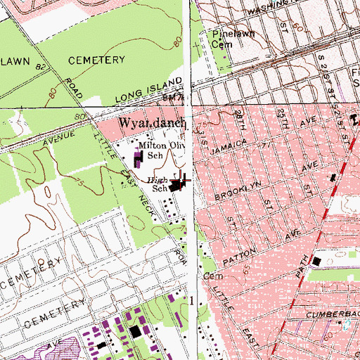 Topographic Map of Wyandanch Memorial High School, NY