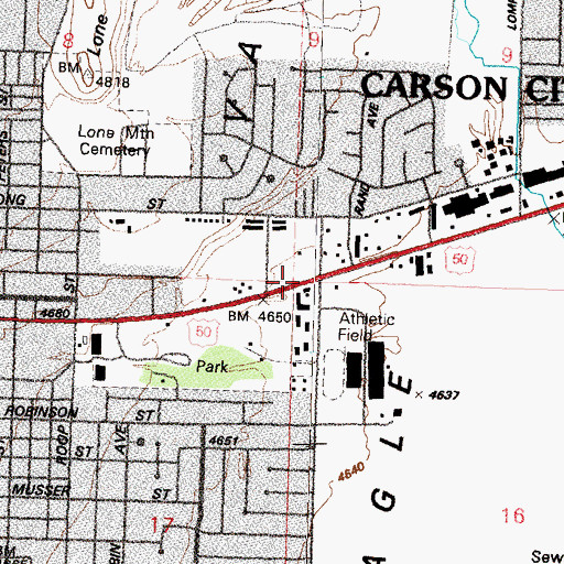 Topographic Map of Carson Convalescent Center, NV