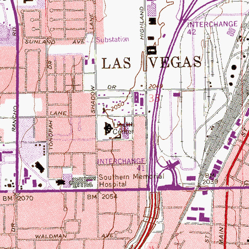 Topographic Map of Desert Lane Care Center, NV