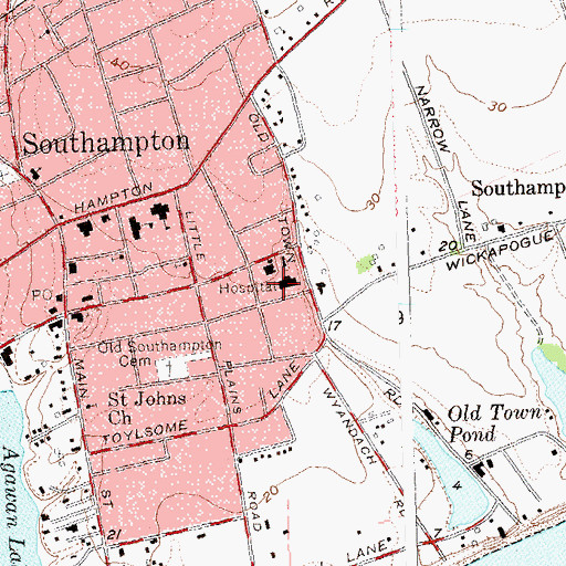 Topographic Map of Southampton Hospital, NY