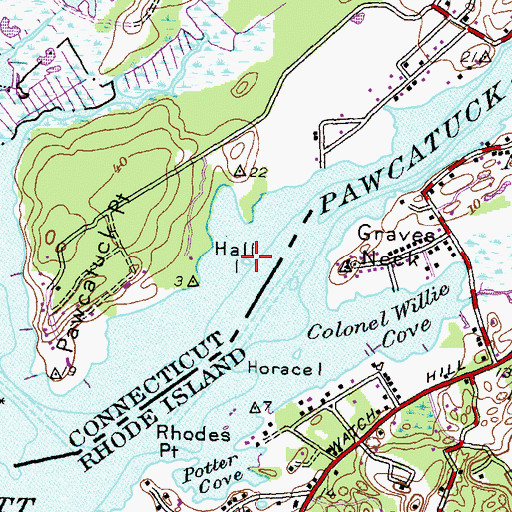 Topographic Map of Hall Island, CT