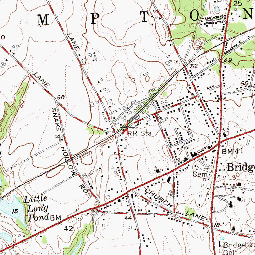 Topographic Map of Bridgehampton Station, NY