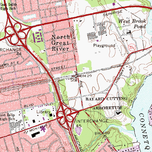 Topographic Map of Great River Station, NY