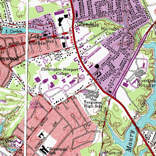 Topographic Map of Captain John Smith Library, VA
