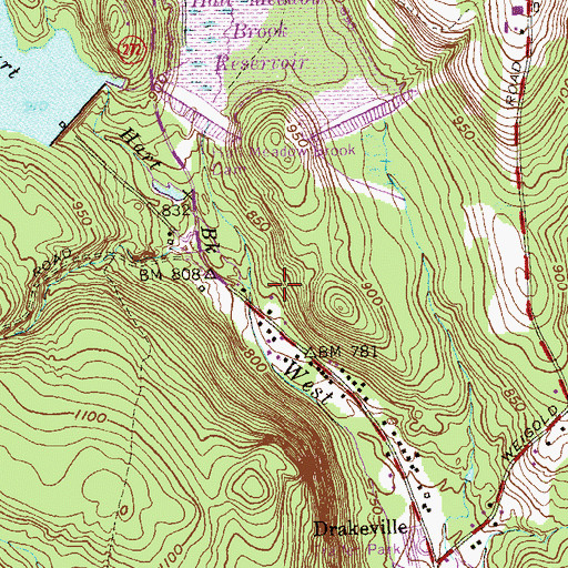 Topographic Map of Hall Meadow Brook, CT