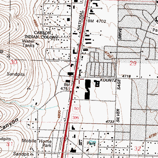 Topographic Map of Evergreen Mountain View Health Center, NV
