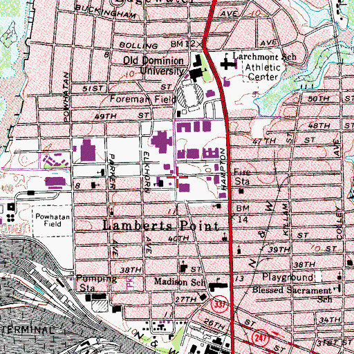 Topographic Map of Mills Godwin Jr. Science Building, VA