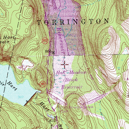 Topographic Map of Hall Meadow Brook Reservoir, CT