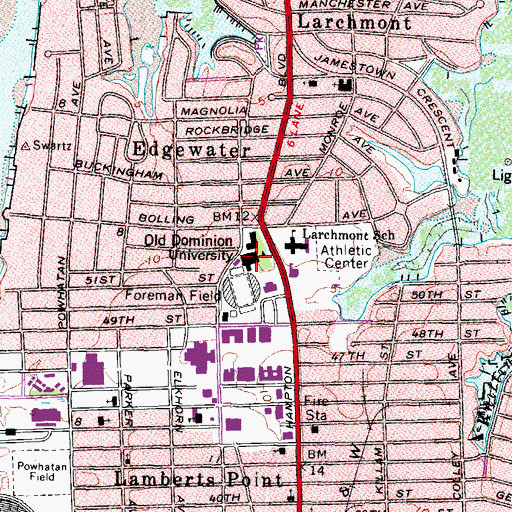 Topographic Map of Alfred B. Rollins Hall, VA