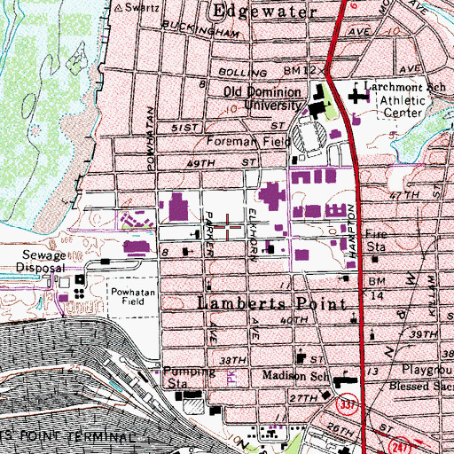 Topographic Map of Athletic Administration Building, VA