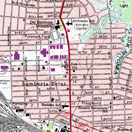 Topographic Map of Batten Arts and Letters Building, VA