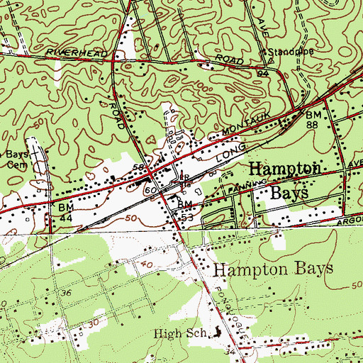 Topographic Map of Hampton Bays Station, NY