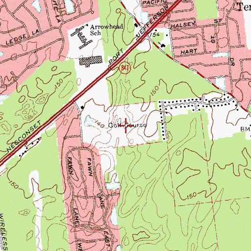 Topographic Map of Heatherwood Golf Club, NY