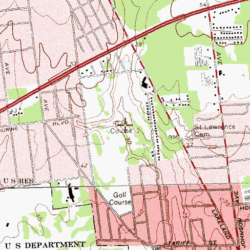 Topographic Map of Island Hills Country Club, NY
