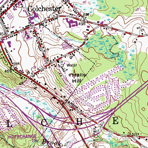 Topographic Map of Halls Hill, CT