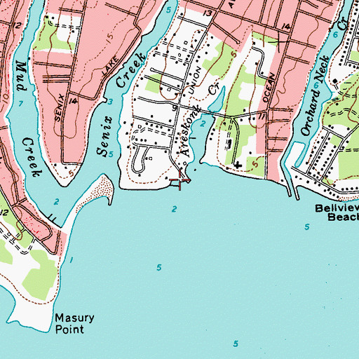 Topographic Map of Moriches Yacht Club, NY