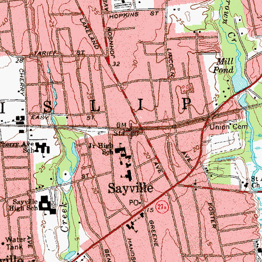 Topographic Map of Sayville Station, NY